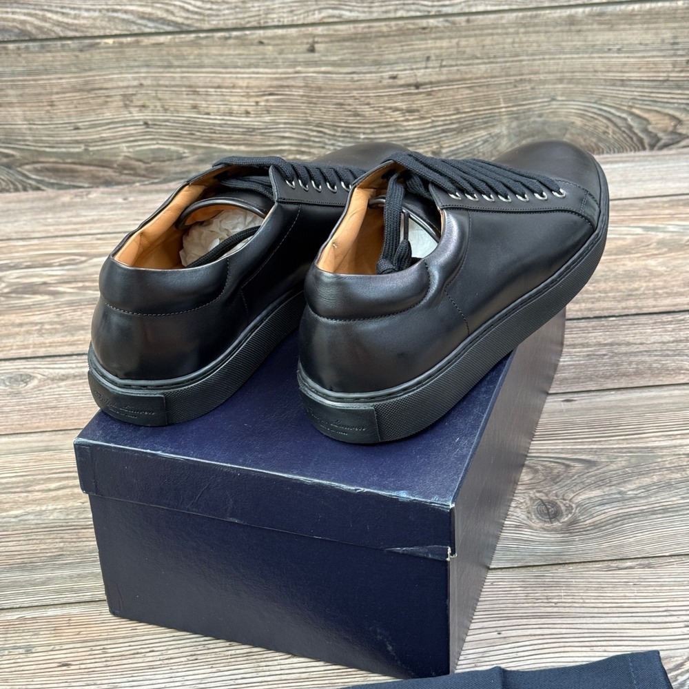 Ralph Lauren Purple Label Mens 11 D Severn Sneaker Black Calf Leather Italy New - Picture 3 of 9